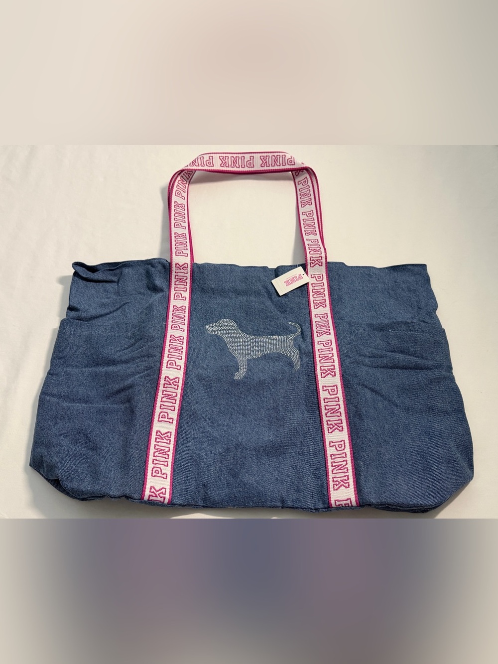 PINK Victoria's Secret Denim Tote with Pink Logo Straps